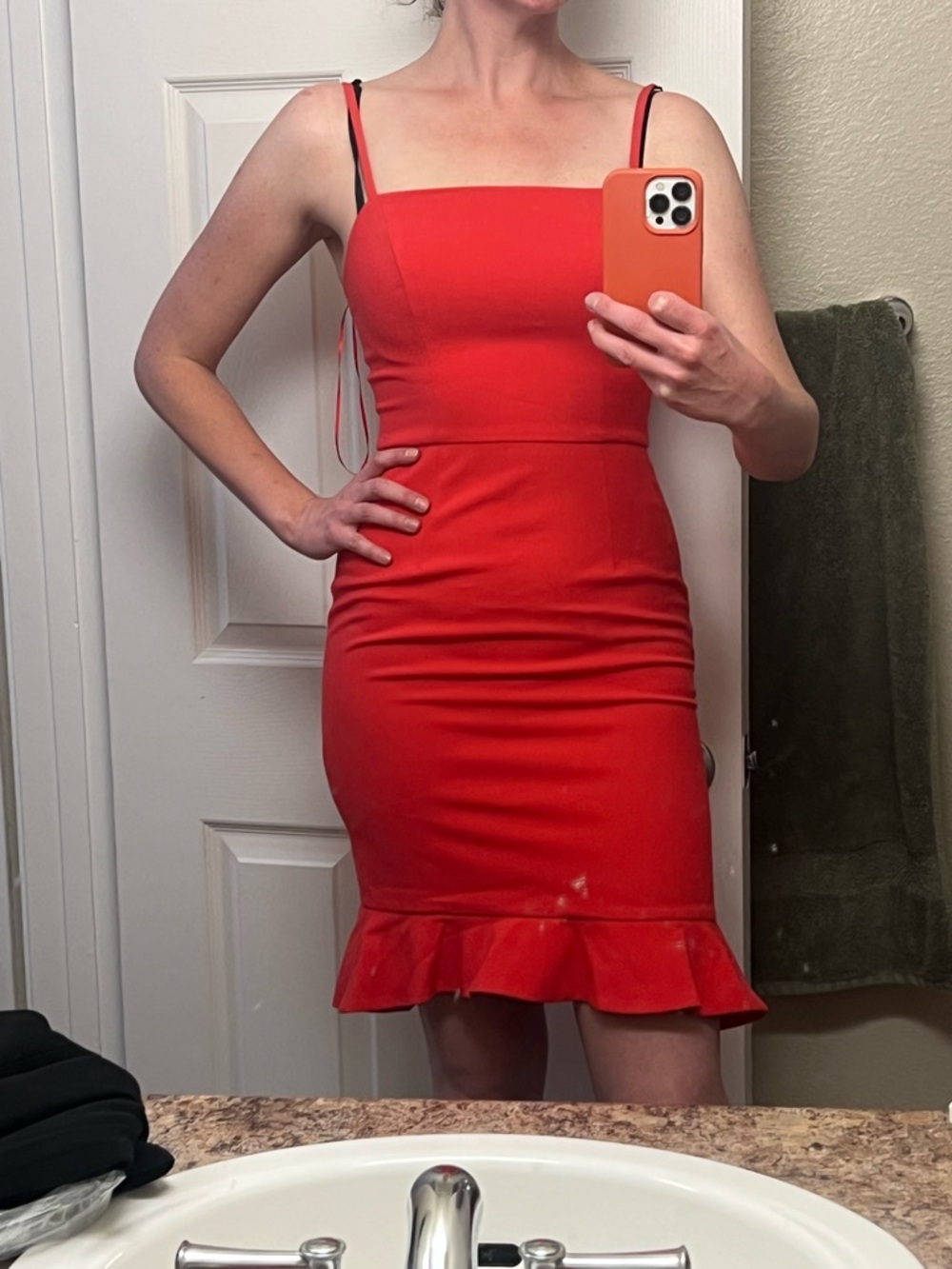 French Connection Red Mini Ruffle Hem Dress - Picture 6 of 6